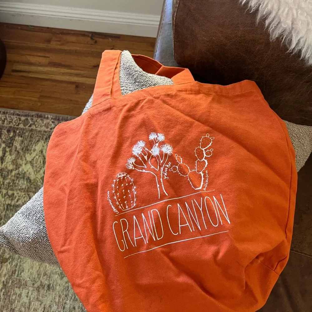 Grand Canyon Orange Cotton Tote Bag with Desert Cactus Print